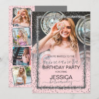 Pink Silver Confetti Border Photo Quinceañera