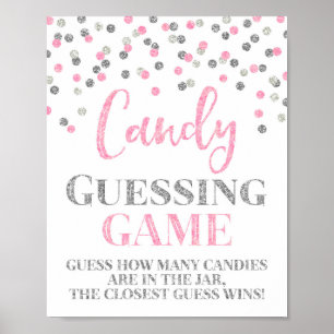 Pink Silver Confetti Candy Guessing Game Sign