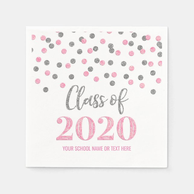 Pink Silver Confetti Class of 2020 Graduation Napkin (Front)