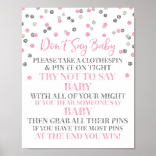 Pink Silver Confetti Don't Say Baby Game Sign