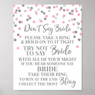 Pink Silver Confetti Don't Say Bride Game Sign