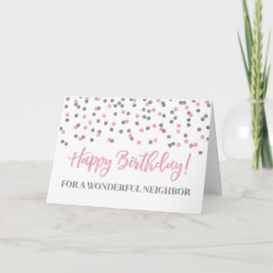 Pink Silver Confetti Neighbour Birthday Card
