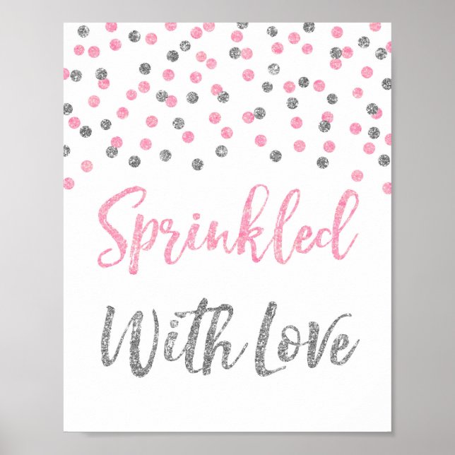 Pink Silver Confetti Sprinkled with Love Sign (Front)