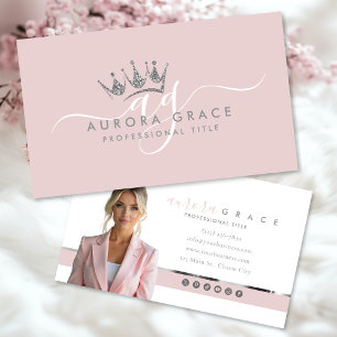 Pink Silver Crown Business Card