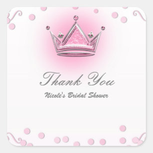 Pink & Silver Crown Party Confetti Favour Square Sticker