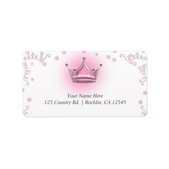 Pink & Silver Crown Party Confetti Invitation Label (Front)