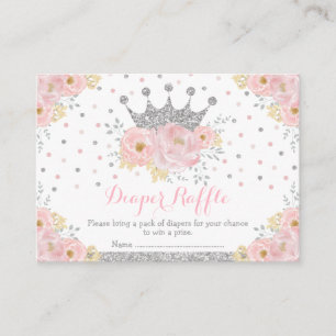 Pink Silver Crown Princess Baby Girl Diaper Raffle Enclosure Card