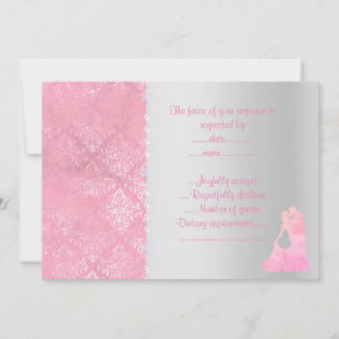 Pink Silver dancing couple rsvp Invitation