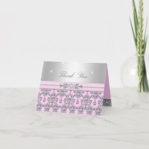 Pink & Silver Diamond Thank You Card