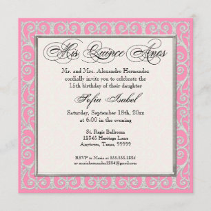 Pink & Silver, Diamonds & Lace, Mis Quince Anos Invitation