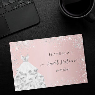 Pink silver dress glitter Sweet 16 Guest Book