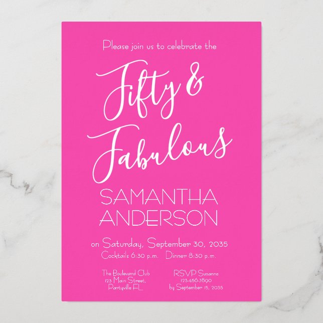 Pink Silver Elegant 50 & Fabulous Birthday Party  (Front)