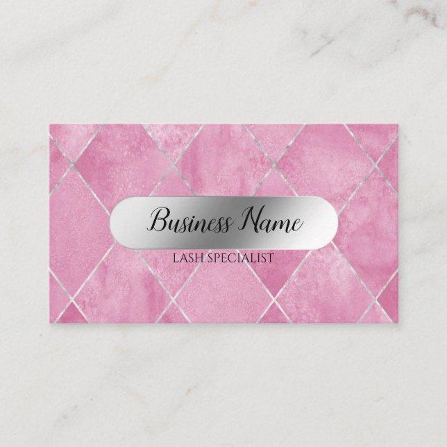 Pink Silver Eyelash Extensions Business Card (Front)