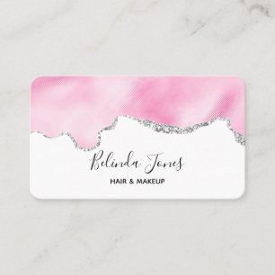 Pink & Silver Faux Glitter Border Stylish Business Card