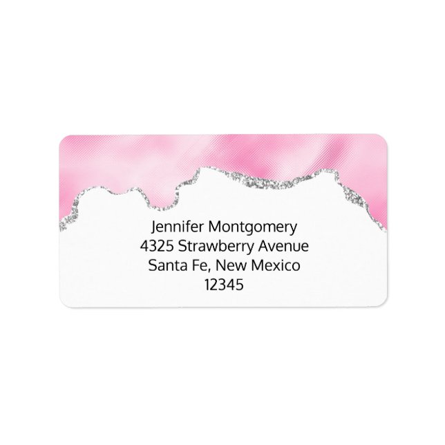 Pink & Silver Faux Glitter Border Stylish Label (Front)