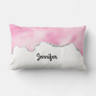 Pink & Silver Faux Glitter Border Stylish Lumbar Cushion
