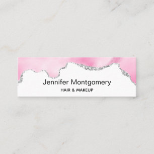 Pink & Silver Faux Glitter Border Stylish Mini Business Card
