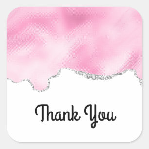 Pink & Silver Faux Glitter StylishThank You Square Sticker