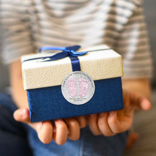 Pink Silver Feet Baby Shower Favour Thank Girl Boy Classic Round Sticker