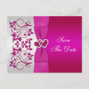 Pink, Silver Floral Save The Date Post Card