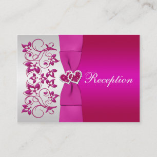 Pink, Silver Floral Wedding Reception Card