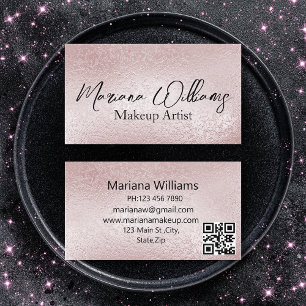 pink silver foil qr code makeup artist business card