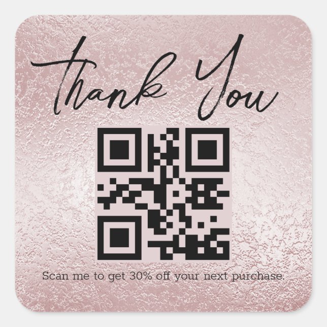 pink silver foil  thank you business qr code  square sticker (Front)