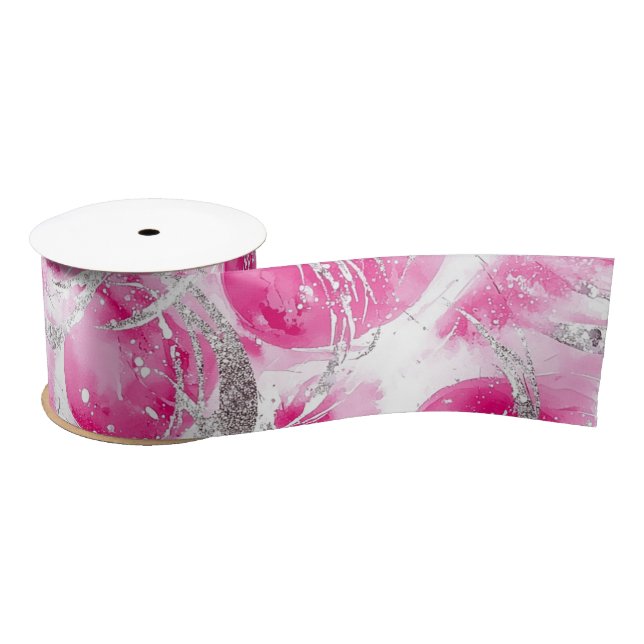 Pink Silver Glam Abstract Circles Birthday Satin Ribbon (Spool)