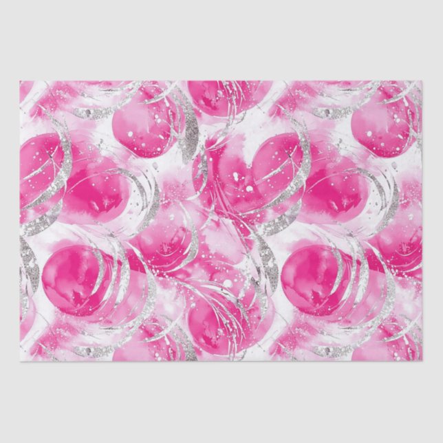 Pink Silver Glam Abstract Circles Birthday Tissue Paper (Front)