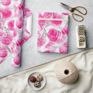 Pink Silver Glam Abstract Circles Christmas Wrapping Paper