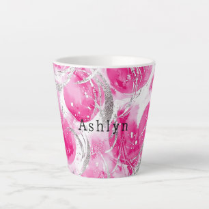 Pink Silver Glam Abstract Circles  Latte Mug