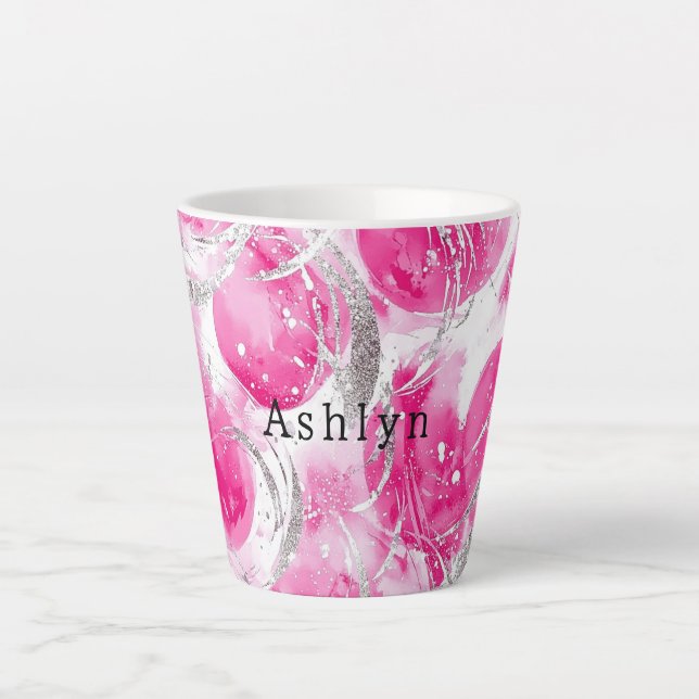 Pink Silver Glam Abstract Circles  Latte Mug (Front)