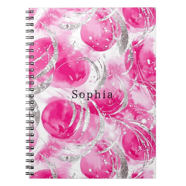 Pink Silver Glam Abstract Circles  Notebook (Front)