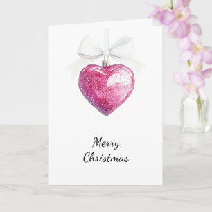 Pink Silver Glam Heart Ornament Christmas  Card