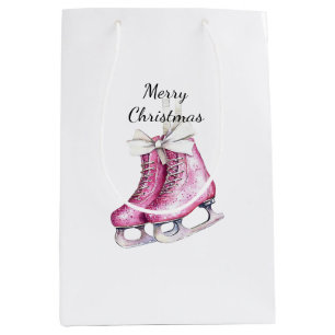 Pink Silver Glam Ice Skates Christmas Medium Gift Bag