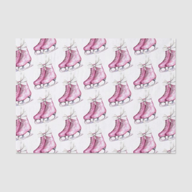 Pink Silver Glam Ice Skates Christmas  Tissue Paper (Front)