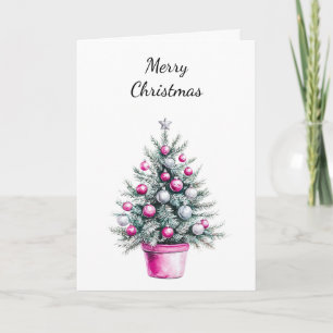 Pink Silver Glam Ornament Christmas Tree Card
