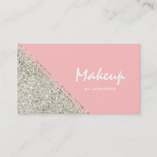 Pink & Silver Glitter Business Card (Front)