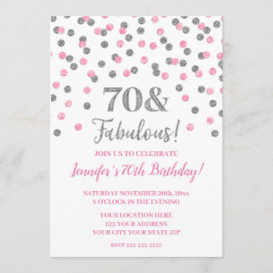 Pink Silver Glitter Confetti 70 and Fabulous Invitation