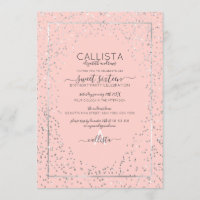Pink Silver Glitter Confetti Border Sweet 16