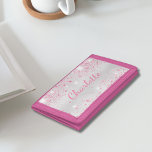 Pink silver glitter dust monogram name girl trifold wallet<br><div class="desc">A stylish faux silver metallic looking background. Decorated with pink faux glitter dust. Personalise and add your name. The name is written with a hand lettered style script.</div>