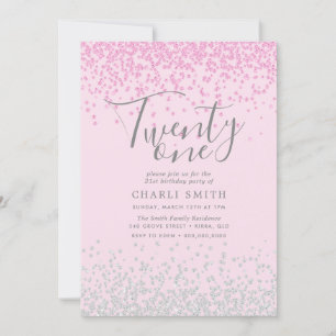 Pink & Silver Glitter Girls 21st Birthday Party Invitation