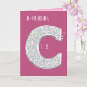 Pink Silver Glitter Letter C Card