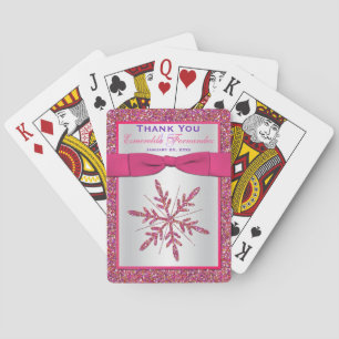 Pink, Silver Glitter LOOK Snowflake Playing Cards