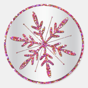 Pink, Silver Glitter LOOK Snowflake Sticker