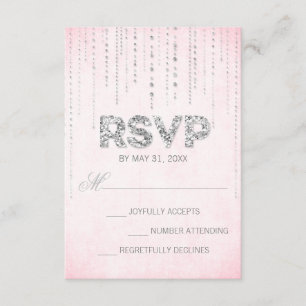 Pink & Silver Glitter Look Wedding RSVP Card