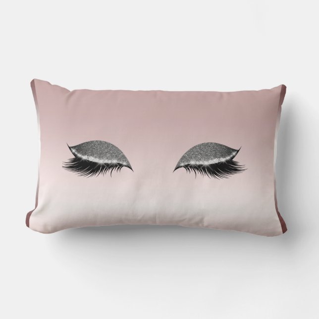 Pink & Silver Glitter Makeup Eyelashes Rose Gold Lumbar Cushion (Front)