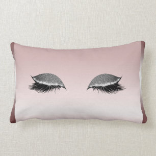 Pink & Silver Glitter Makeup Eyelashes Rose Gold Lumbar Cushion
