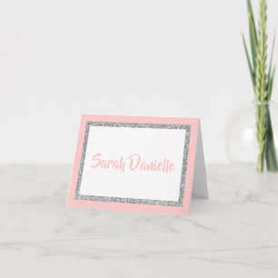 Pink & Silver Glitter Personalised Thank you Card