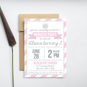 Pink Silver Glitter Princess Birthday Invitation
